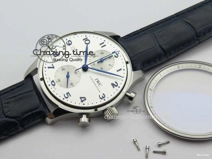 MIROTIME 0424 UrbanStyle Portuguese IW371446 ZF 1:1 Best Edition SS White Dial Blue Markers On Blue Leather Strap  A79350 V 7270